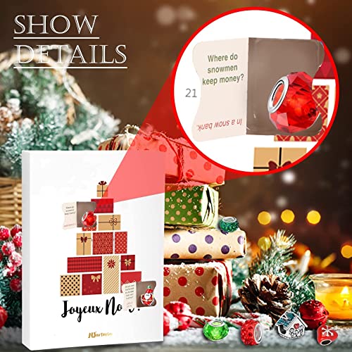 MJartoria Christmas Advent Calendar 2024 for Women – Red Jewelry 24 Days Christmas Countdown-Inclued Red Santa Claus Metal Charms Beads DIY Necklaces