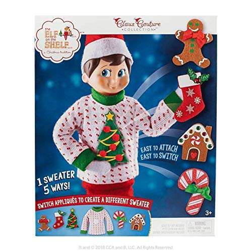 The Elf on The Shelf Sweater Value Set - Boy / Girl Set w 5 Different Velcro X-Mas Accessories