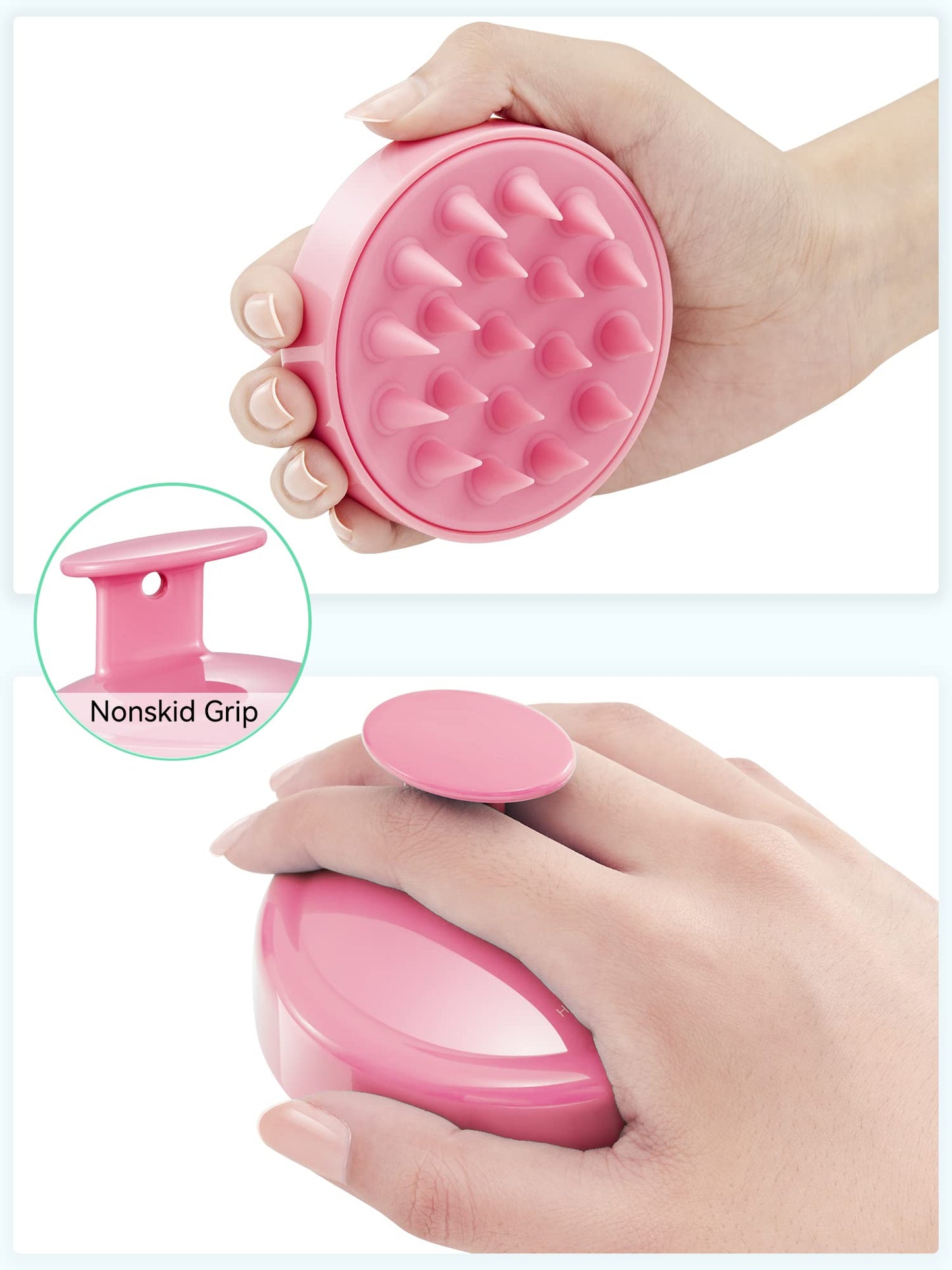 HEETA Shampoo Scalp Brush Massager Hair Growth, Scalp Scrubber with Soft Silicone Bristles for Hair Growth & Dandruff Removal, Hair Brush for Scalp Exfoliator, Cherry Pink