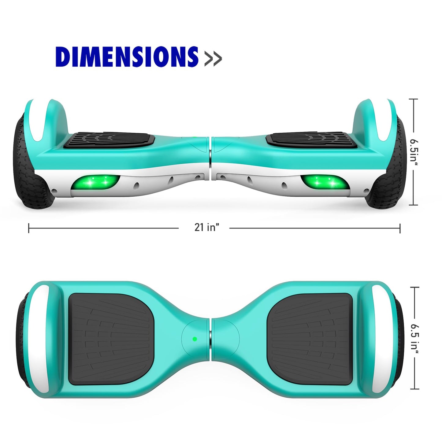 UNI-SUN Hoverboard for Kids, 6.5" Two Wheel Self Balancing Hoverboards with LED Lights, Green Hover Board (No Bluetooth)