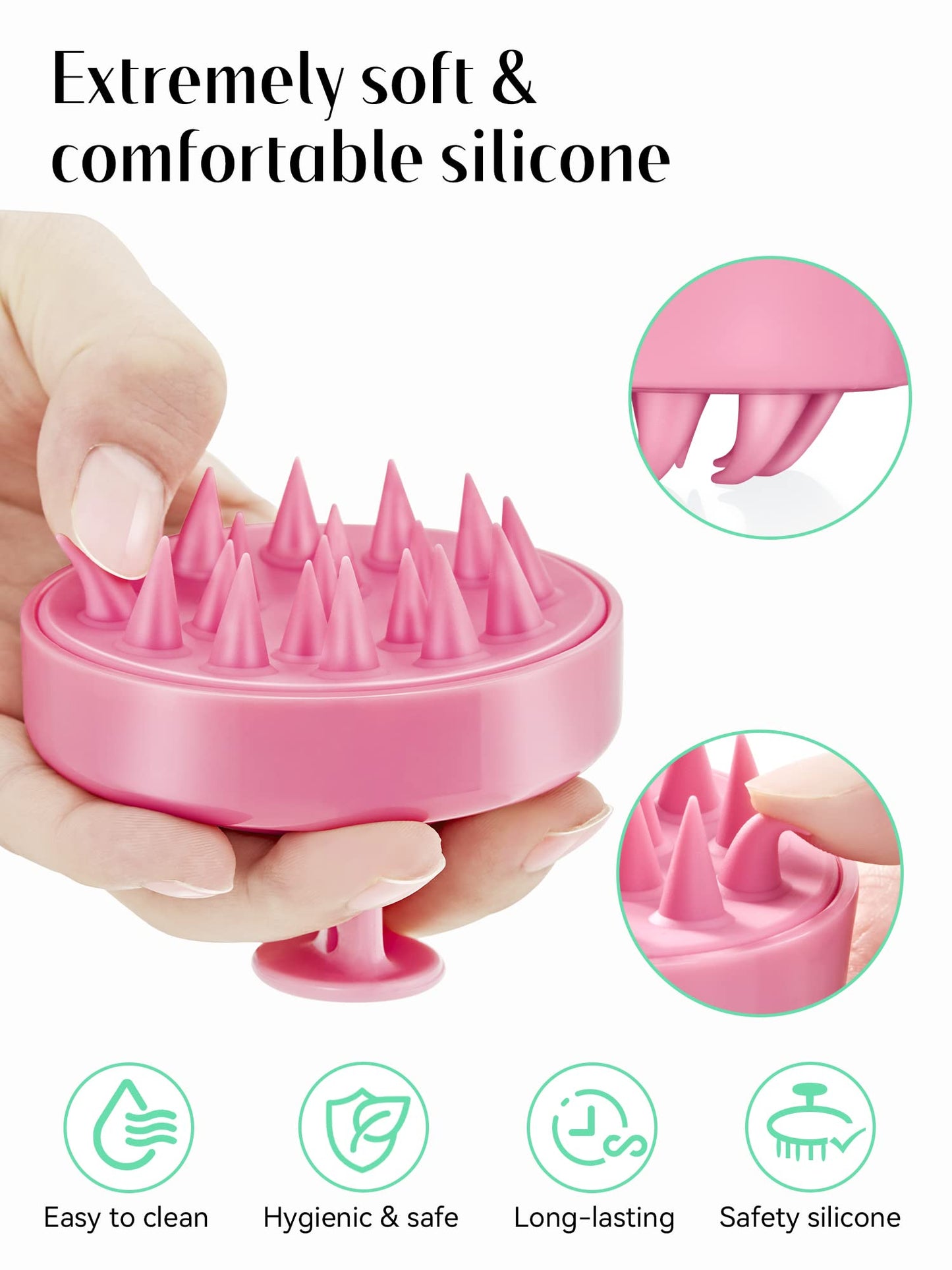 HEETA Shampoo Scalp Brush Massager Hair Growth, Scalp Scrubber with Soft Silicone Bristles for Hair Growth & Dandruff Removal, Hair Brush for Scalp Exfoliator, Cherry Pink