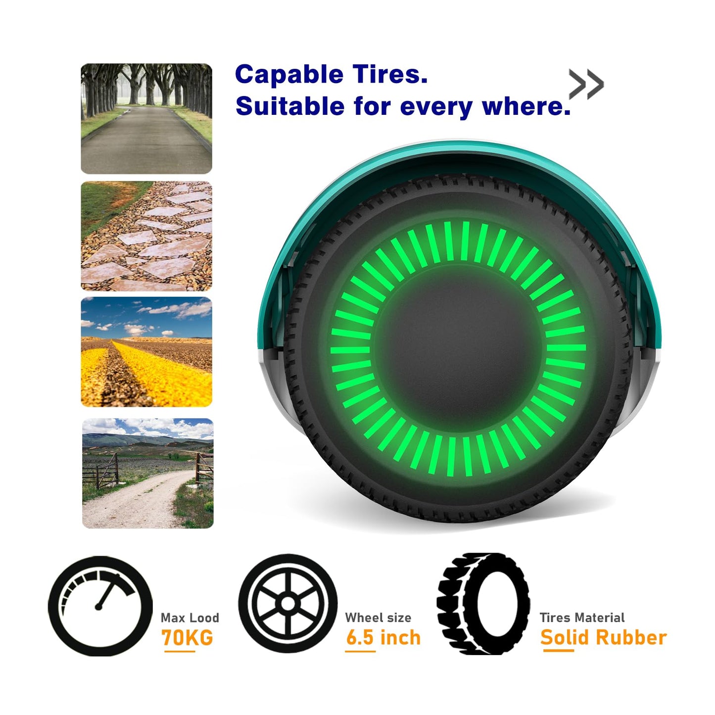 UNI-SUN Hoverboard for Kids, 6.5" Two Wheel Self Balancing Hoverboards with LED Lights, Green Hover Board (No Bluetooth)