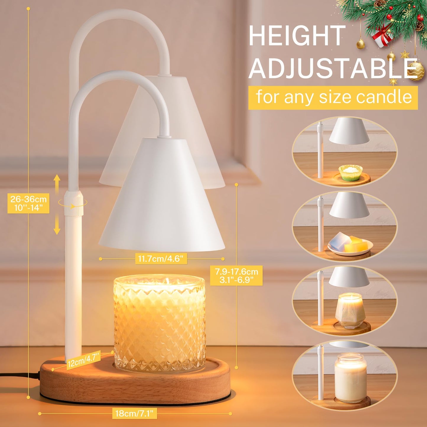 Noojinn Candle Warmer Lamp with Timer Dimmer Adjustable Height, Wood Base Electric Top Down Melting Wax Melt Warmer for Jar Candles, Home Bedroom Decor House Warming Christmas Day Present for Mom