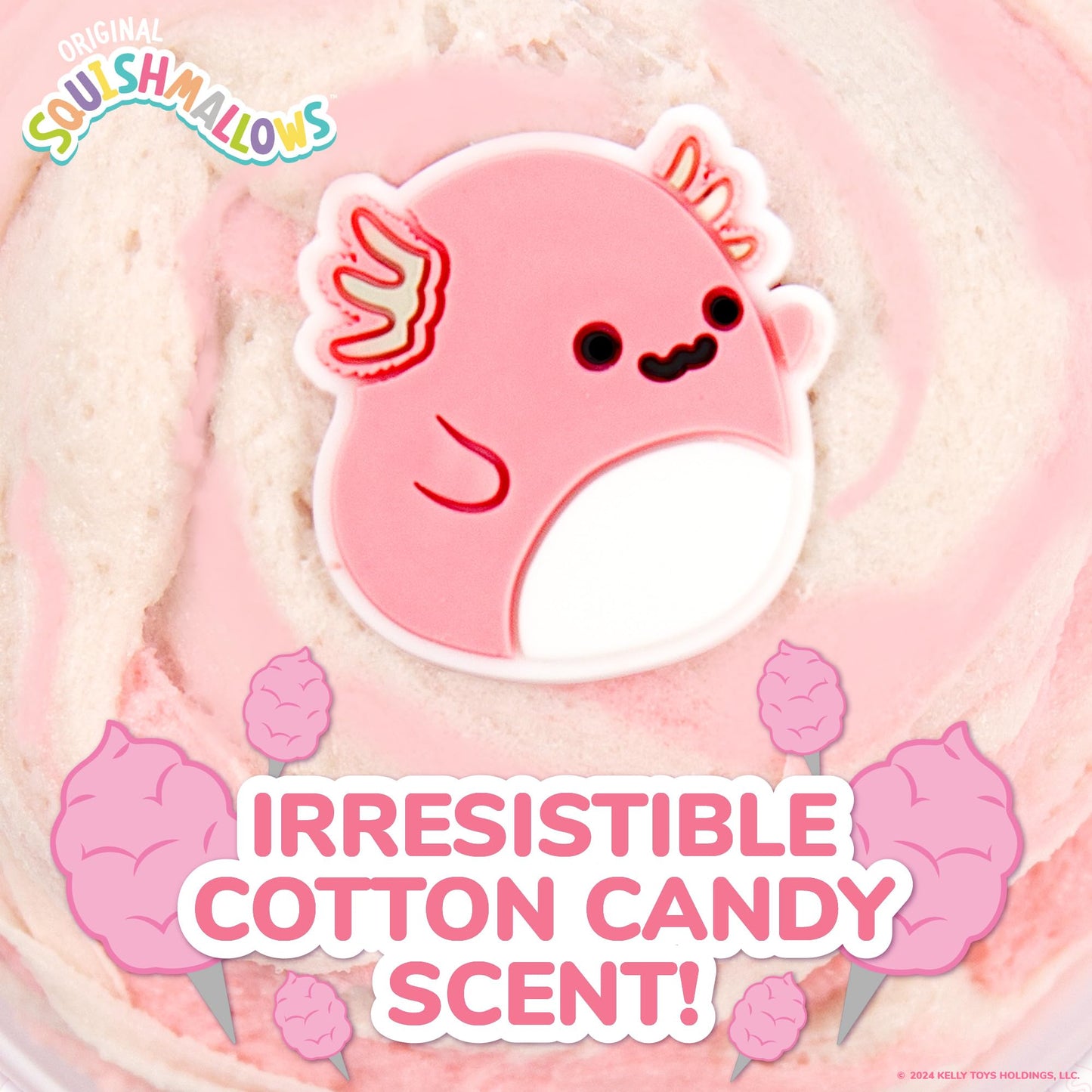 Original Squishmallows Archie The Axolotl Premium Cloud Slime, 8 oz. Fluffy Slime, Cotton Candy Scented, 3 Fun Slime Add Ins, Pre-Made Slime for Kids
