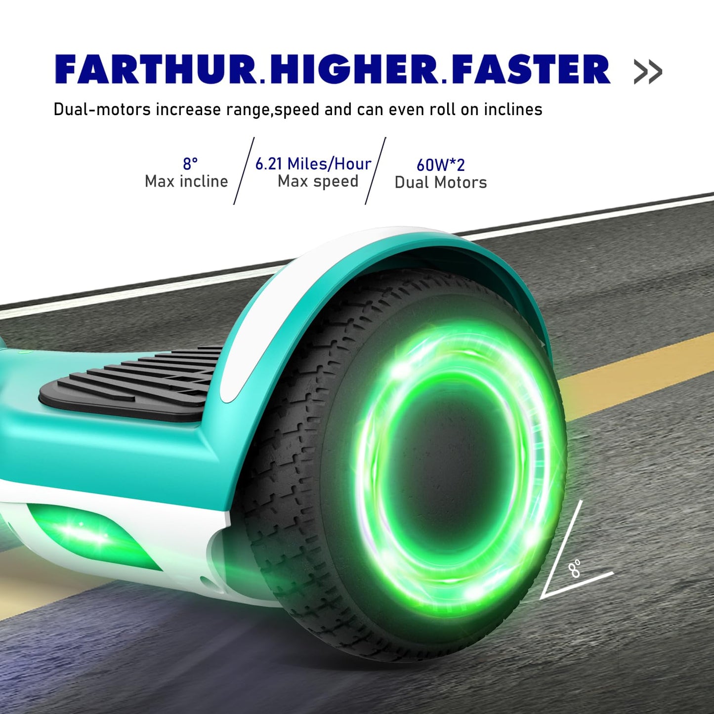 UNI-SUN Hoverboard for Kids, 6.5" Two Wheel Self Balancing Hoverboards with LED Lights, Green Hover Board (No Bluetooth)