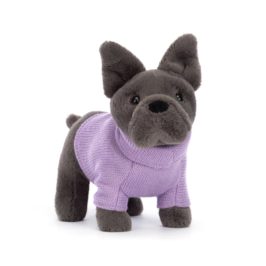 Jellycat French Bulldog Dog with Purple Sweater Stuffed Animal, 7.5 inches | Dogs & Puppies Plush Toy | Classic Children's Gift