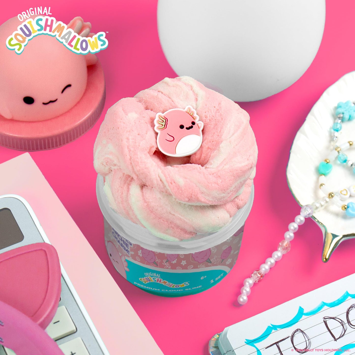 Original Squishmallows Archie The Axolotl Premium Cloud Slime, 8 oz. Fluffy Slime, Cotton Candy Scented, 3 Fun Slime Add Ins, Pre-Made Slime for Kids