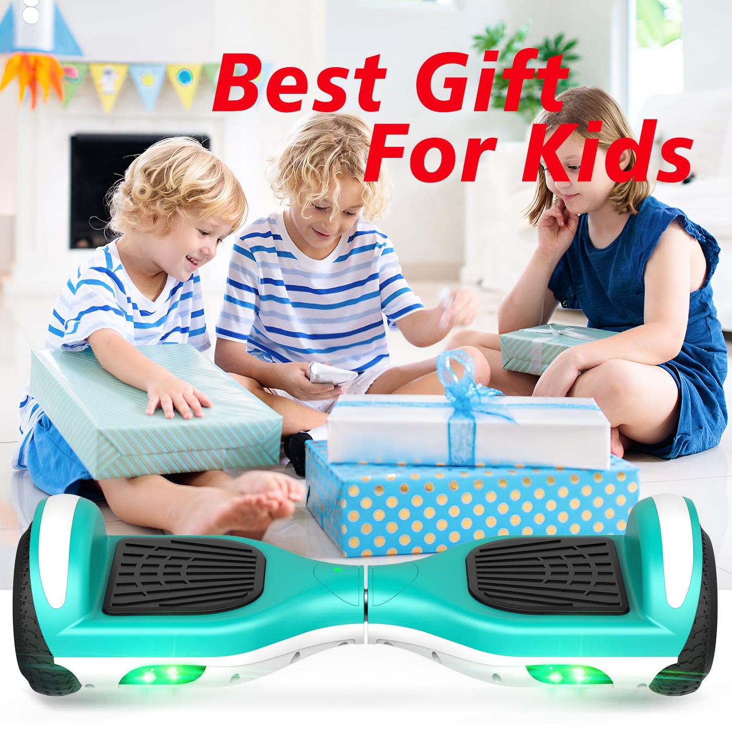 UNI-SUN Hoverboard for Kids, 6.5" Two Wheel Self Balancing Hoverboards with LED Lights, Green Hover Board (No Bluetooth)