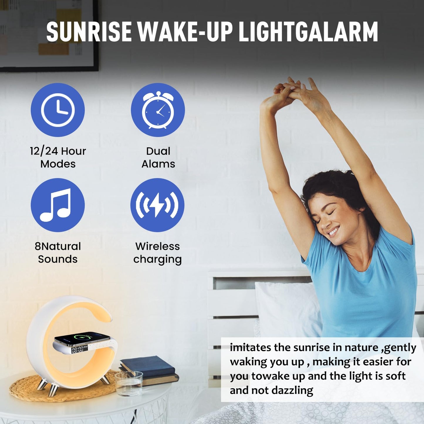 LeeNabao Smart LED Table Lamp, 4-in-1 Wireless Charger, Night Light, Alarm Clock, and Bluetooth Speaker with App Control for Bedroom, Office, and Home Decor (Black)