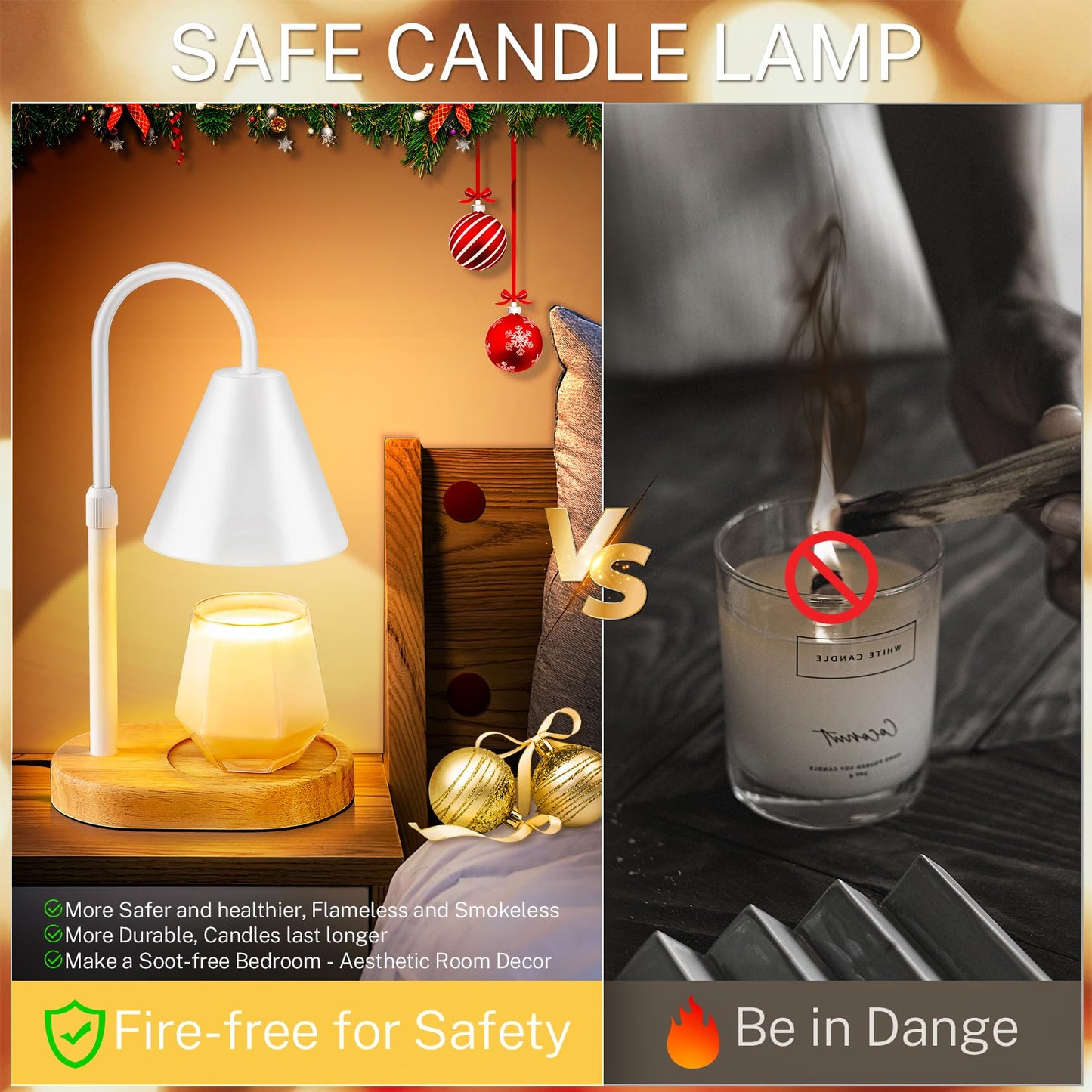 Noojinn Candle Warmer Lamp with Timer Dimmer Adjustable Height, Wood Base Electric Top Down Melting Wax Melt Warmer for Jar Candles, Home Bedroom Decor House Warming Christmas Day Present for Mom