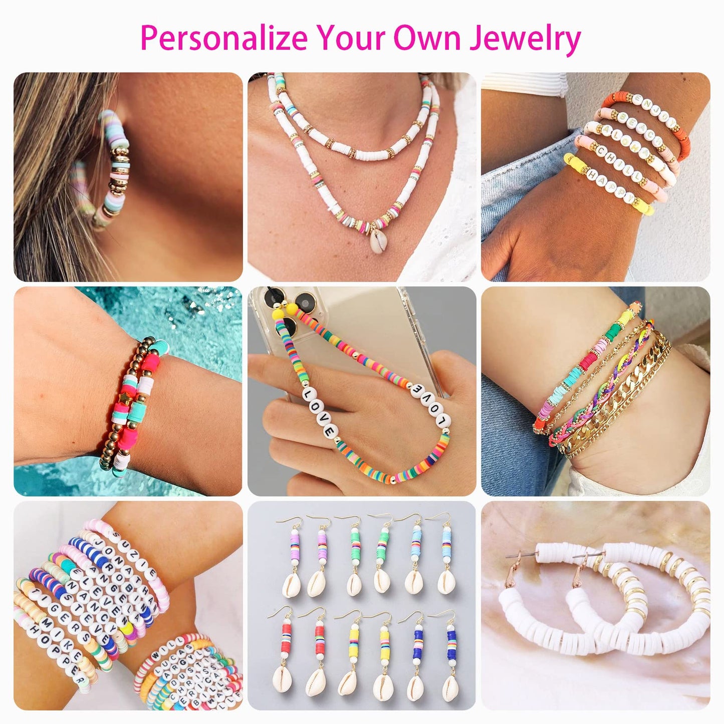 Paodey 20,000 Pcs Clay Beads Bracelet Making Kit, 120 Colors 6 Boxes Polymer Beads Spacer Heishi Beads & Jewelry Kit with Pendant Charms