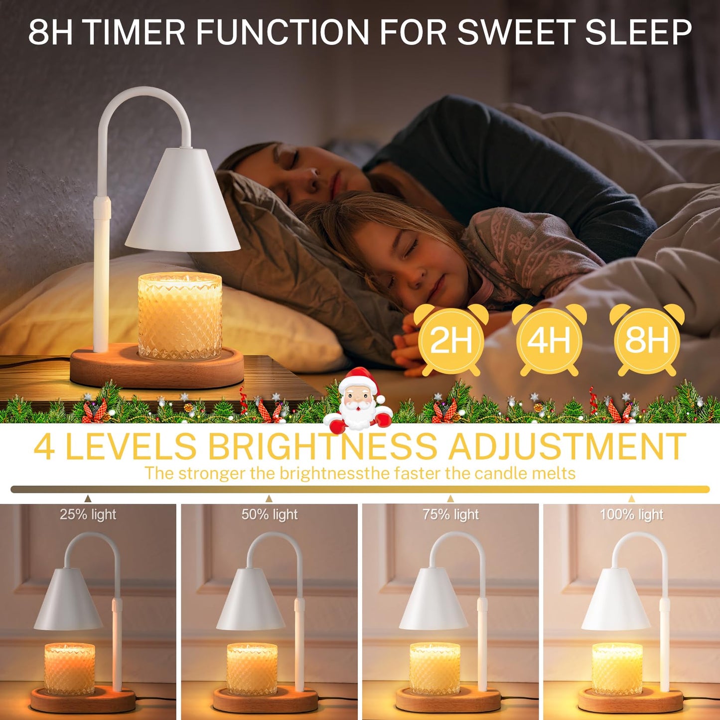 Noojinn Candle Warmer Lamp with Timer Dimmer Adjustable Height, Wood Base Electric Top Down Melting Wax Melt Warmer for Jar Candles, Home Bedroom Decor House Warming Christmas Day Present for Mom