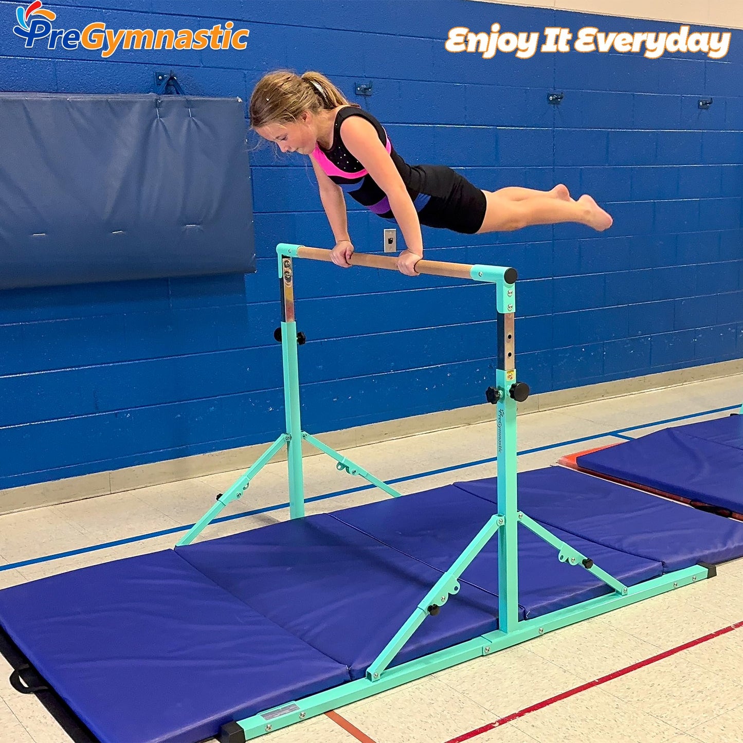 PreGymnastic Foldable Gymnastics Bar, 6FT Gymnastic Horizontal Bars, Folding Training Bar for Kids and Teenagers 3-18, Weight Limit 500 LB