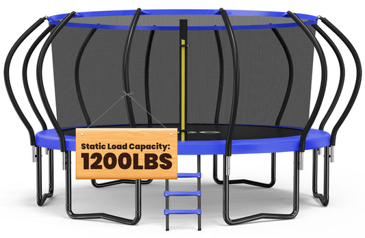ORCC 1200LBS Weight Capacity 16 15 14 12 10ft Trampoline for Kids and Adults Outdoor Trampolines with Safety Enclosure Net Wind Stakes Non-Slip Ladder