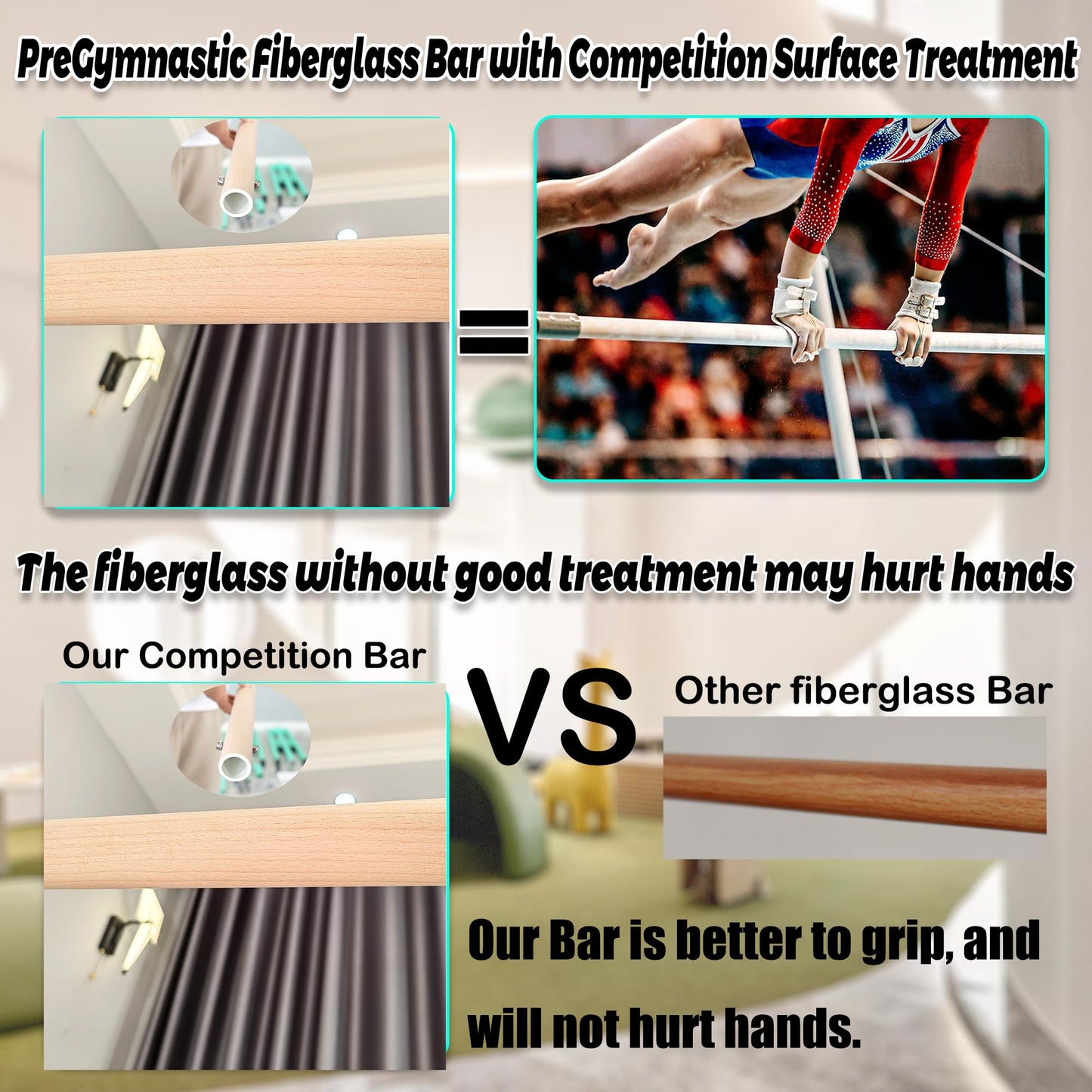 PreGymnastic Foldable Gymnastics Bar, 6FT Gymnastic Horizontal Bars, Folding Training Bar for Kids and Teenagers 3-18, Weight Limit 500 LB