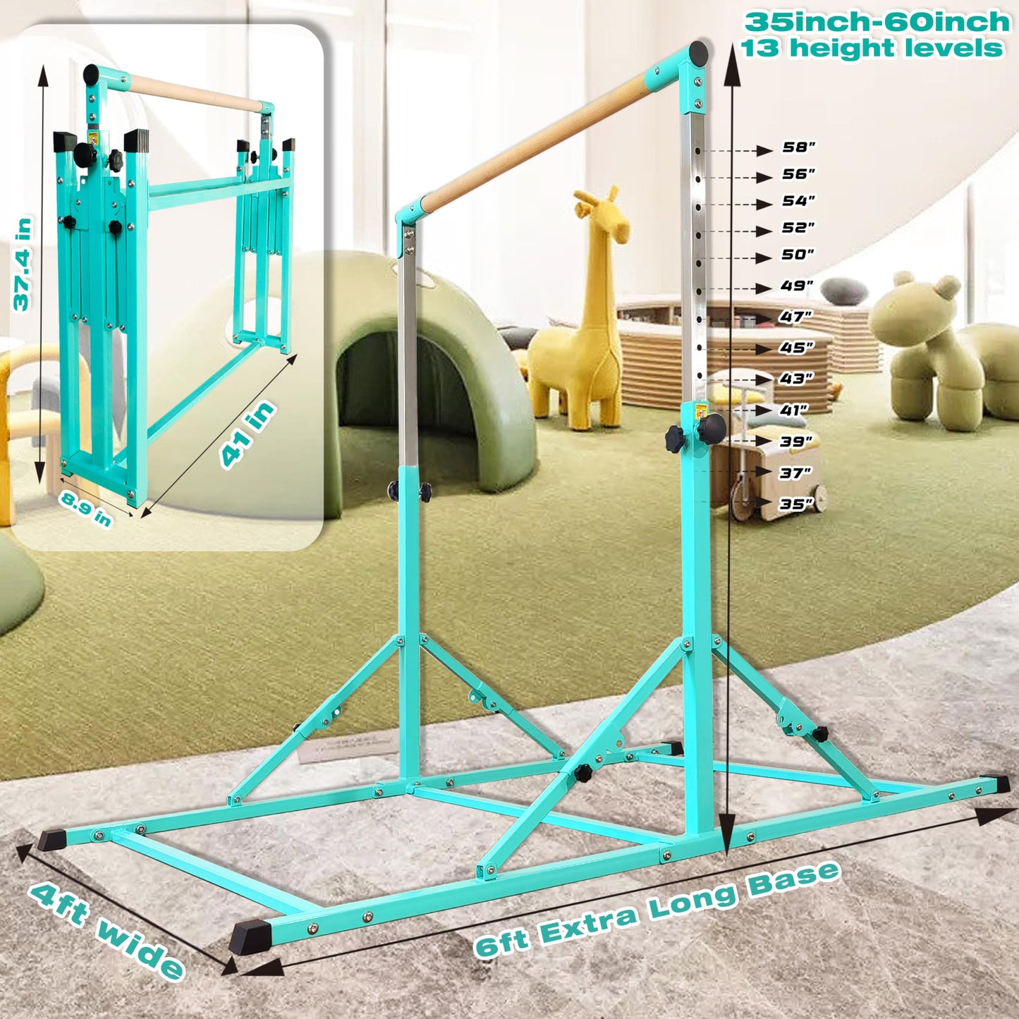 PreGymnastic Foldable Gymnastics Bar, 6FT Gymnastic Horizontal Bars, Folding Training Bar for Kids and Teenagers 3-18, Weight Limit 500 LB