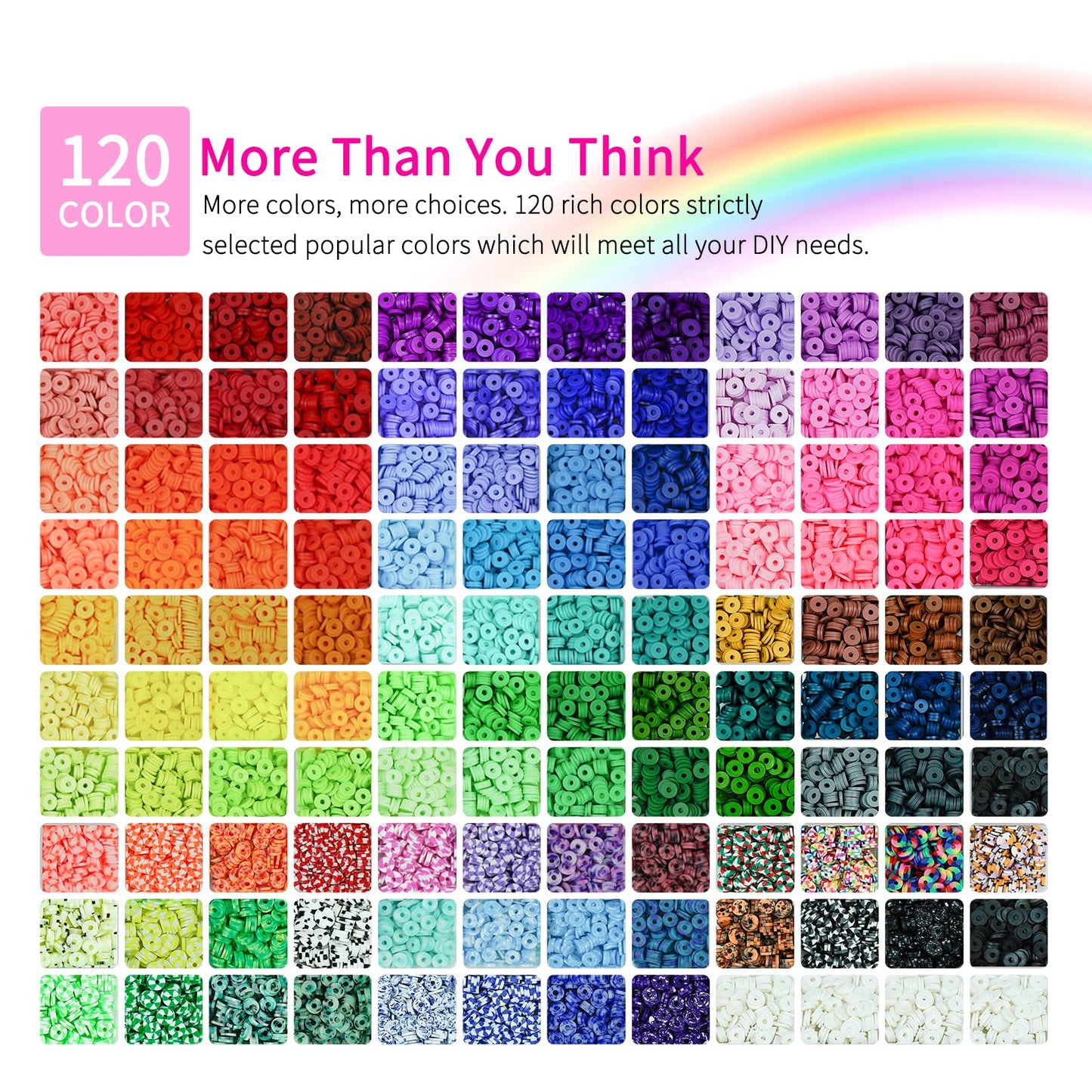 Paodey 20,000 Pcs Clay Beads Bracelet Making Kit, 120 Colors 6 Boxes Polymer Beads Spacer Heishi Beads & Jewelry Kit with Pendant Charms