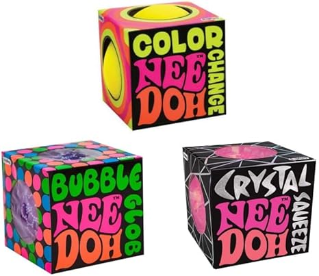 Nee Doh Stress Balls, Squishy, Squeezy, Stretchy. The Complete Bundle, One of Each! Color Change, Bubble Glob & Crystal Squeeze in Vibrant Colors!