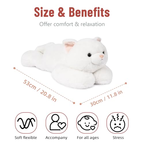 Niuniu Daddy 20" | 3.3 Pound Weighted Cat Stuffed Animals, Cute Plush Animal Toy for Kids Adults Toddler Teens, Large Soft Fluffy White Kitty Plushies