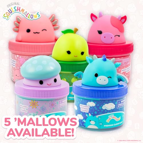 Original Squishmallows Calynda The Cow Premium Cloud Slime, 8 oz. Fluffy Slime, Strawberry Scented, 3 Fun Slime Add Ins, Pre-Made Slime for Kids