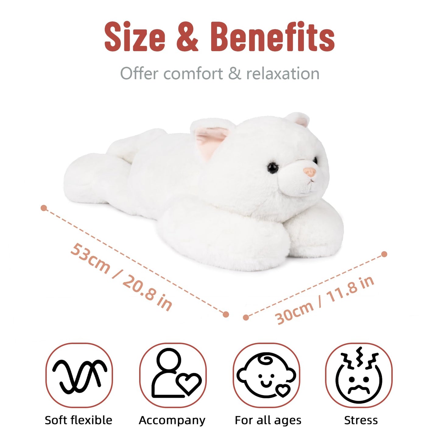 Niuniu Daddy 20" | 3.3 Pound Weighted Cat Stuffed Animals, Cute Plush Animal Toy for Kids Adults Toddler Teens, Large Soft Fluffy White Kitty Plushies