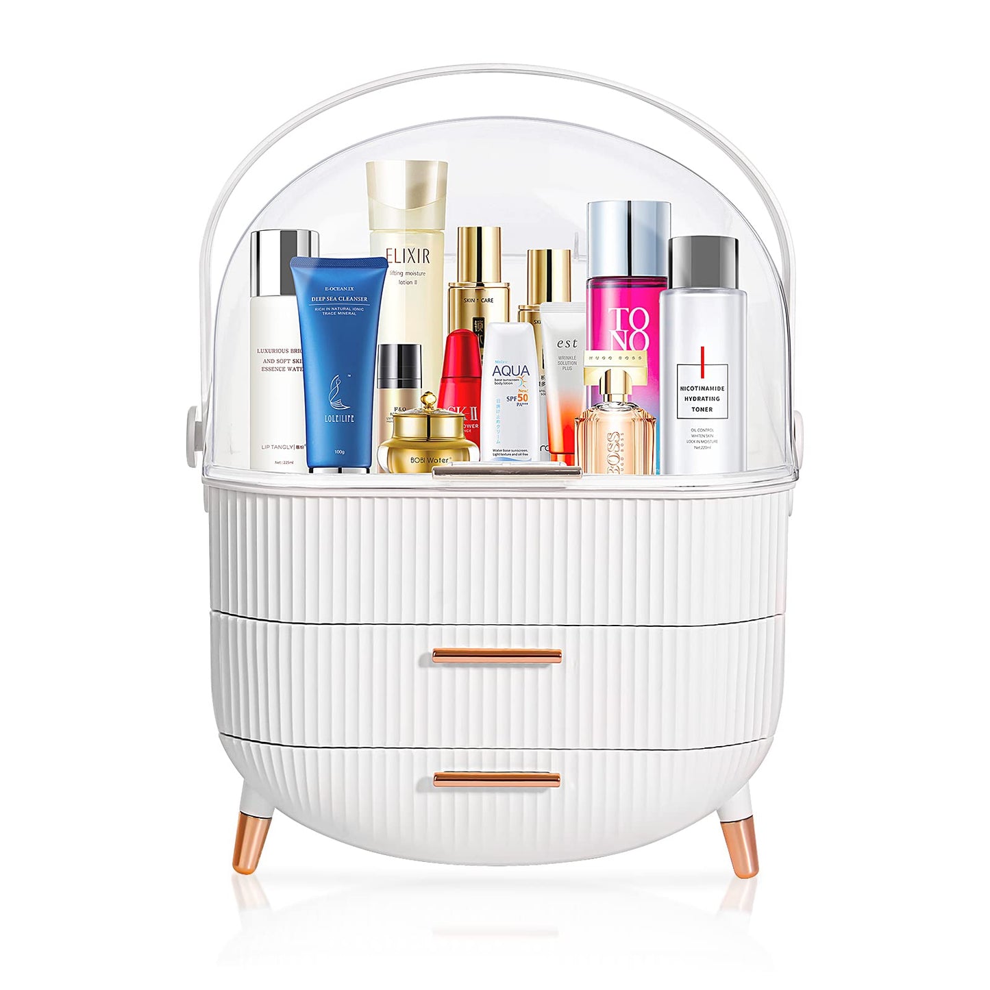 MASSY Egg Shape(Oval) Makeup Storage Box, Countertop Portable Vanity Cosmetics Organizer Preppy