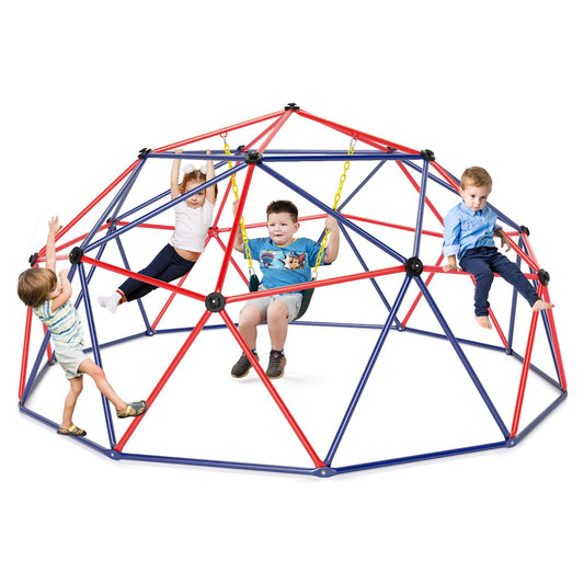 Costzon Climbing Dome with Swing, 10FT Kids Jungle Gym Monkey Bar Climbing Toys for Outdoor