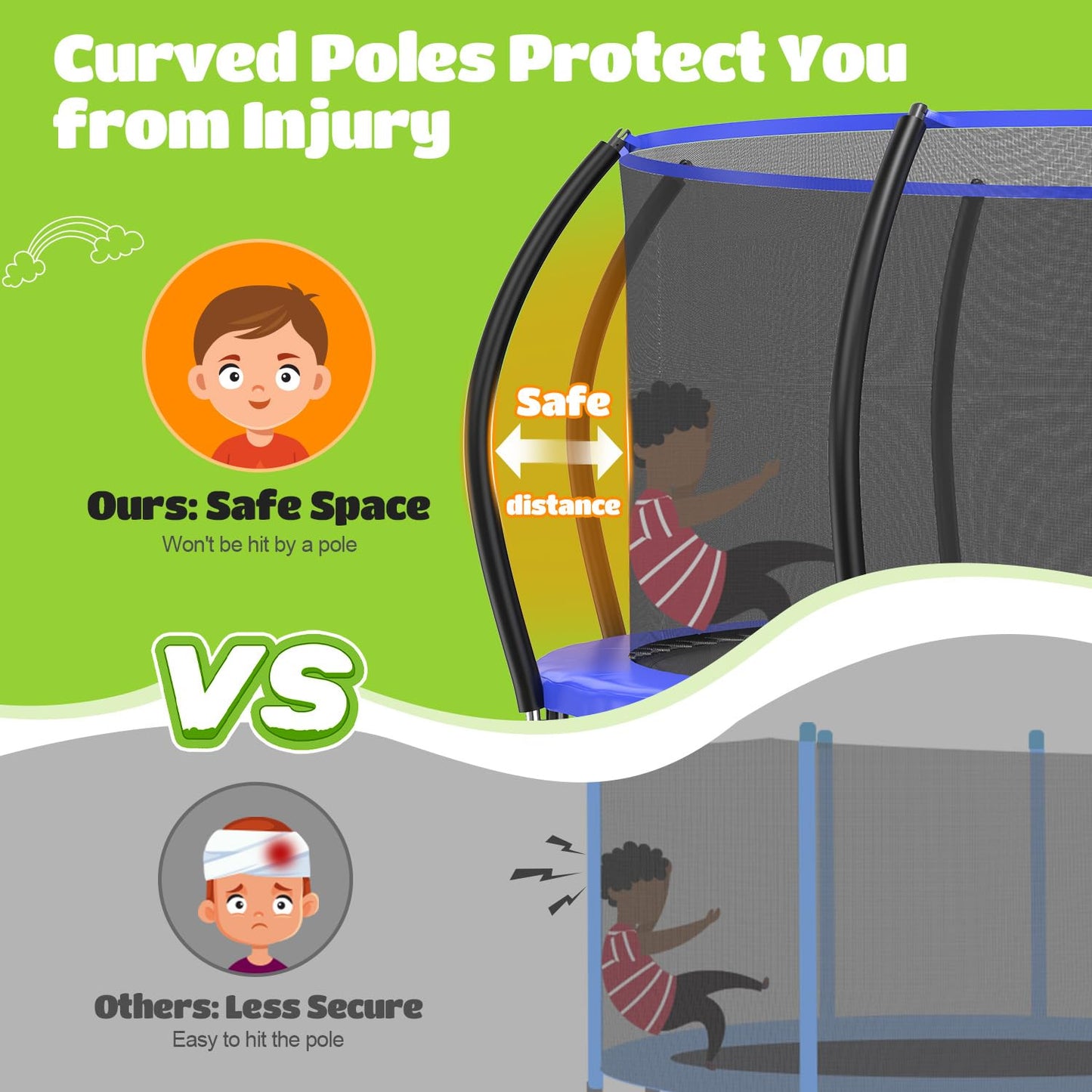 ORCC 1200LBS Weight Capacity 16 15 14 12 10ft Trampoline for Kids and Adults Outdoor Trampolines with Safety Enclosure Net Wind Stakes Non-Slip Ladder
