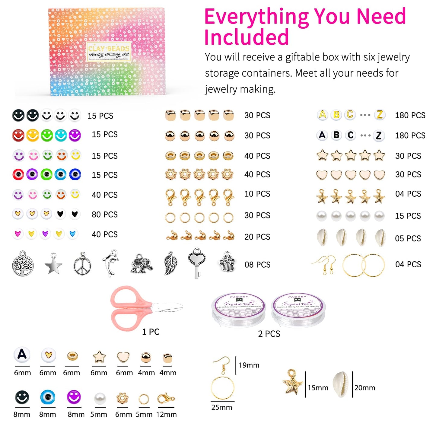 Paodey 20,000 Pcs Clay Beads Bracelet Making Kit, 120 Colors 6 Boxes Polymer Beads Spacer Heishi Beads & Jewelry Kit with Pendant Charms