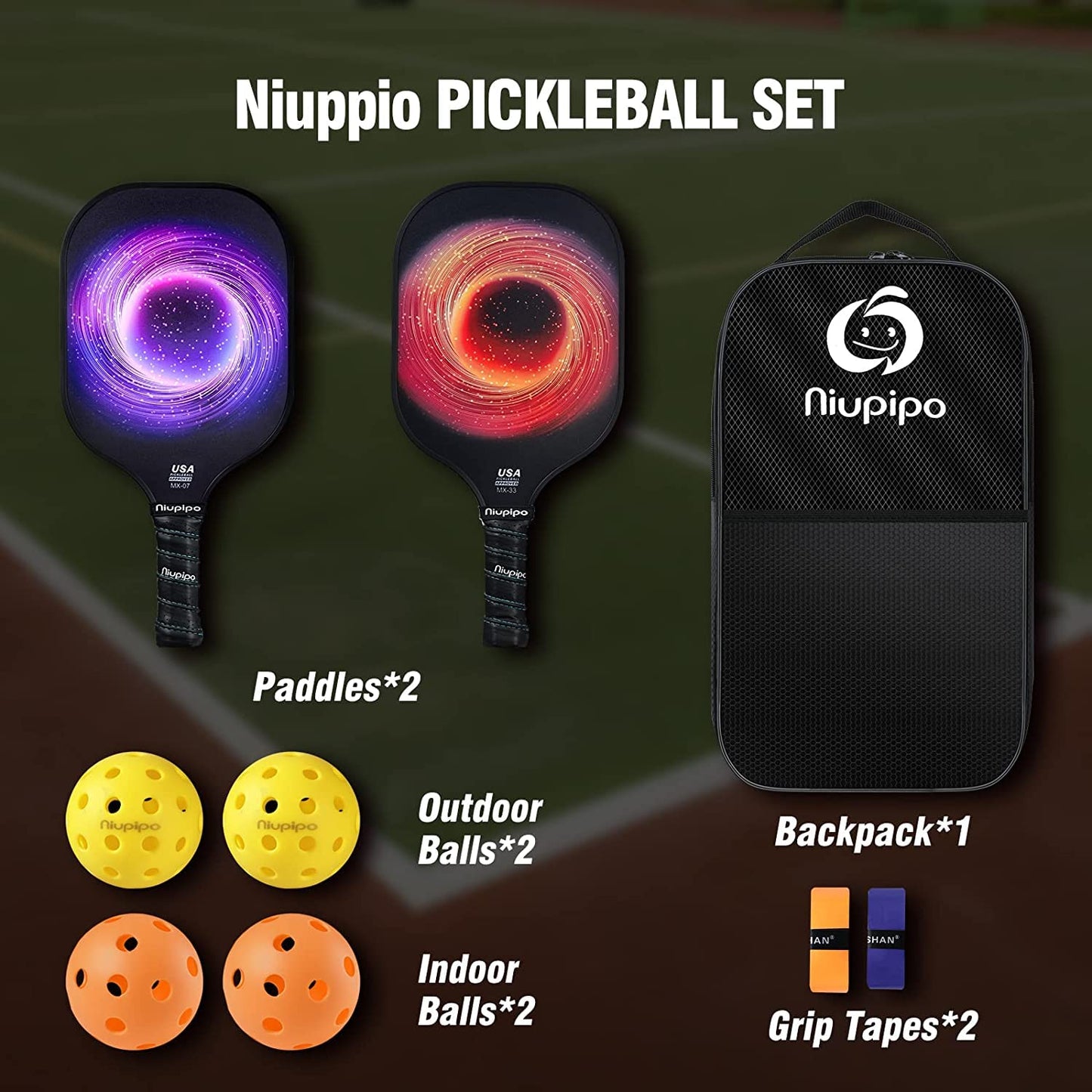 niupipo Pickleball Paddle, USAPA Approved Pickleball Paddle with Fiberglass Face, Protective Cover, Ultra Cushion, Polypropylene Honeycomb Core, 4.8-Inch Grip, Lightweight