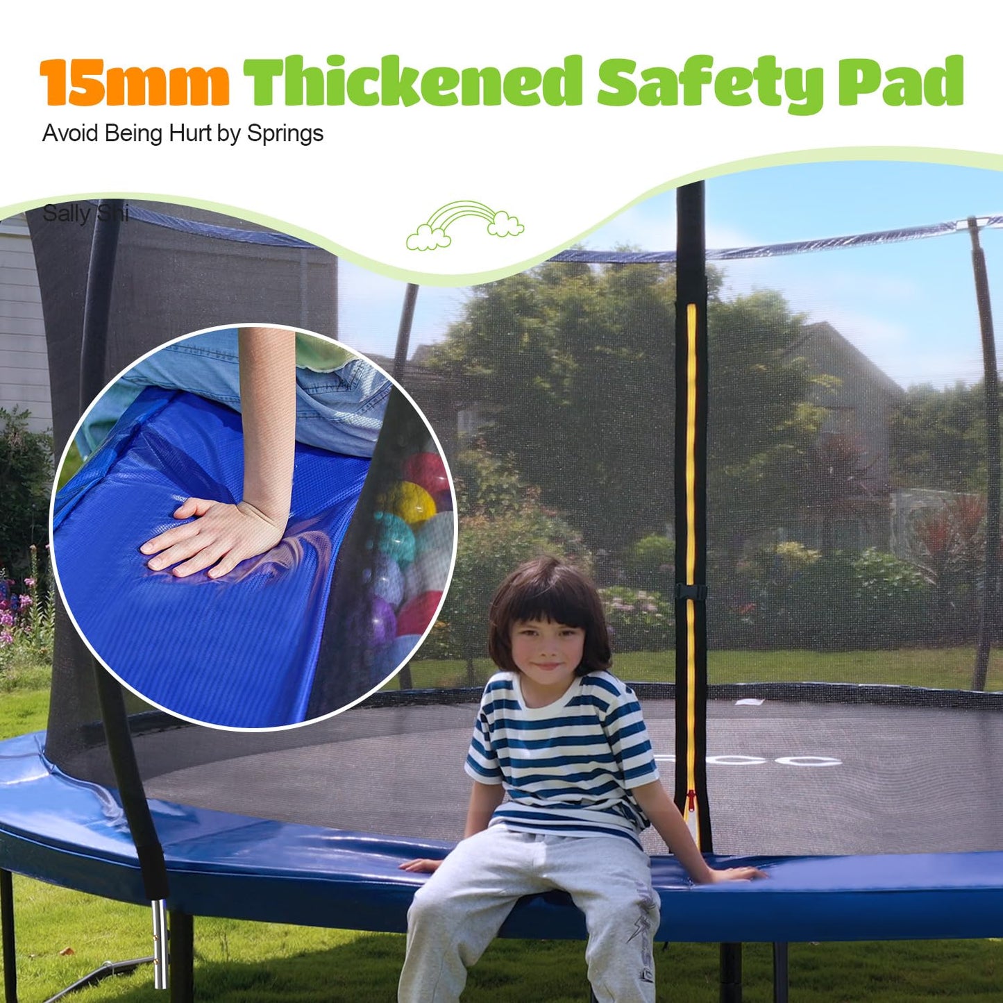 ORCC 1200LBS Weight Capacity 16 15 14 12 10ft Trampoline for Kids and Adults Outdoor Trampolines with Safety Enclosure Net Wind Stakes Non-Slip Ladder