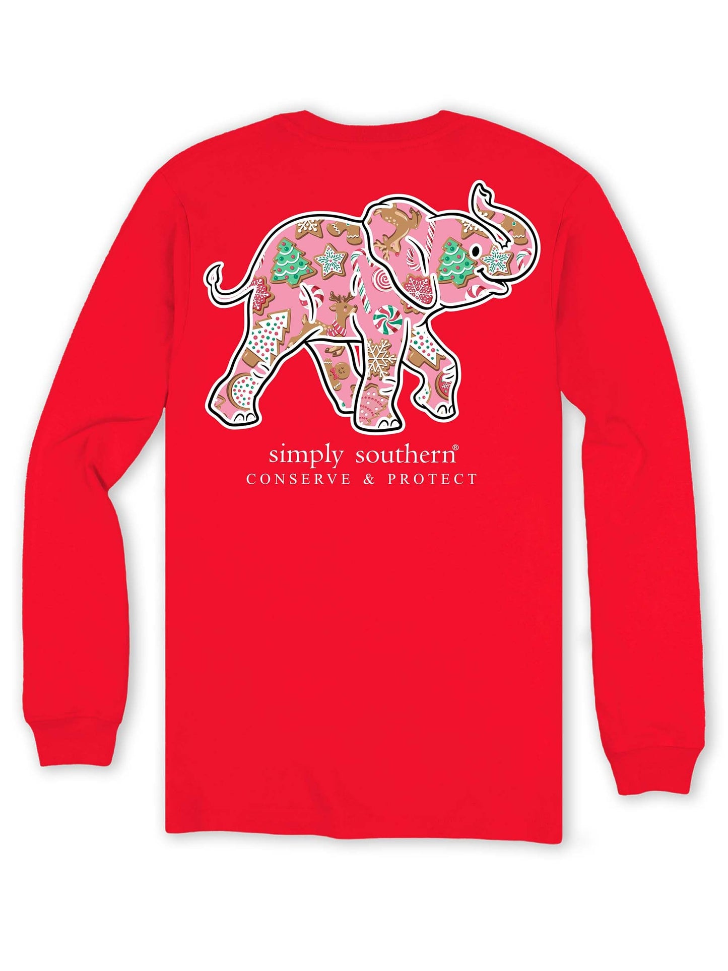 Simply Southern Elephant - Christmas Theme - Youth Long Sleeve (US, Alpha, Medium, Regular, Red)