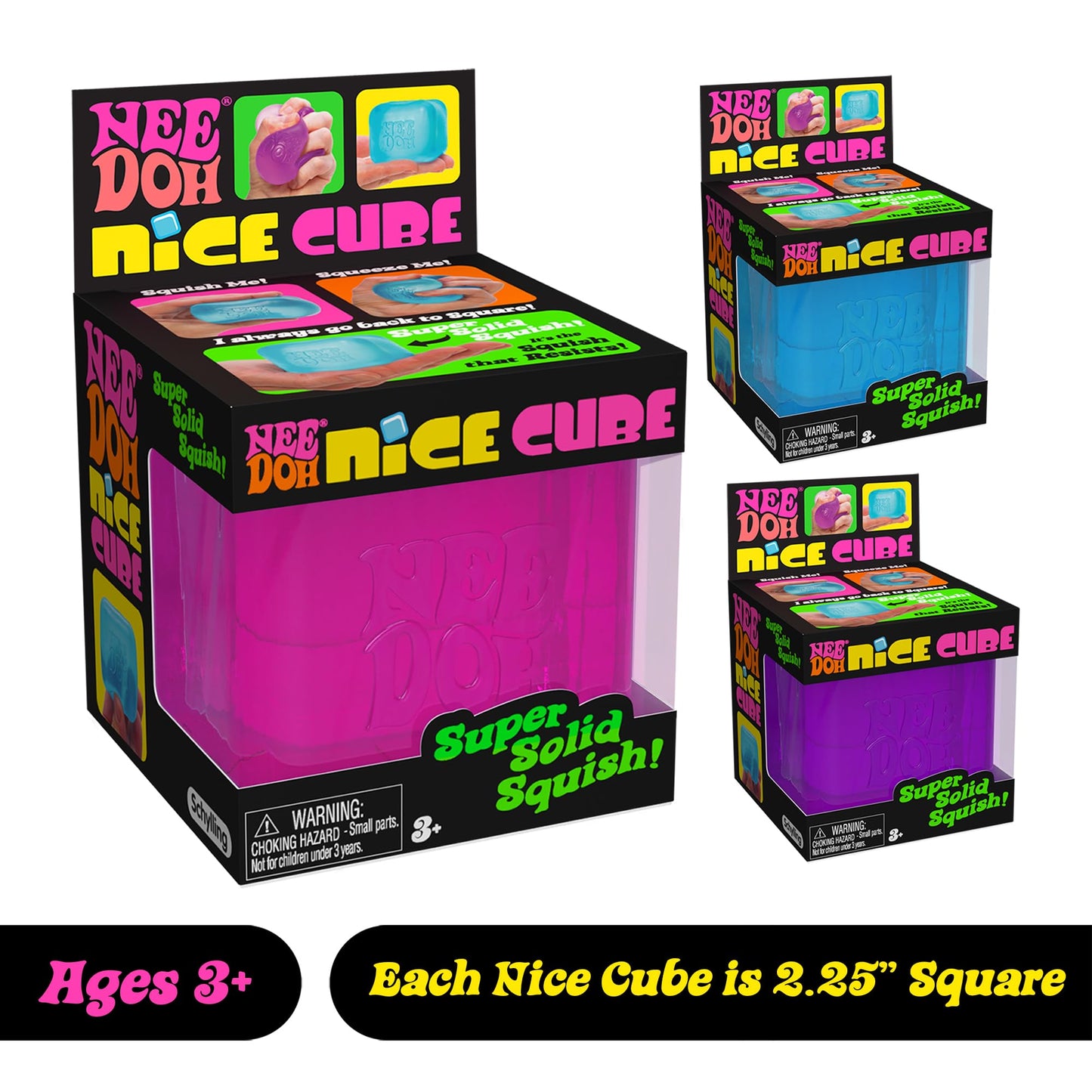 NeeDoh Nice Cube - Sensory Squeeze Toy with Super Solid Squish - 2.25" Cube - Color May Vary (Pack of 1)