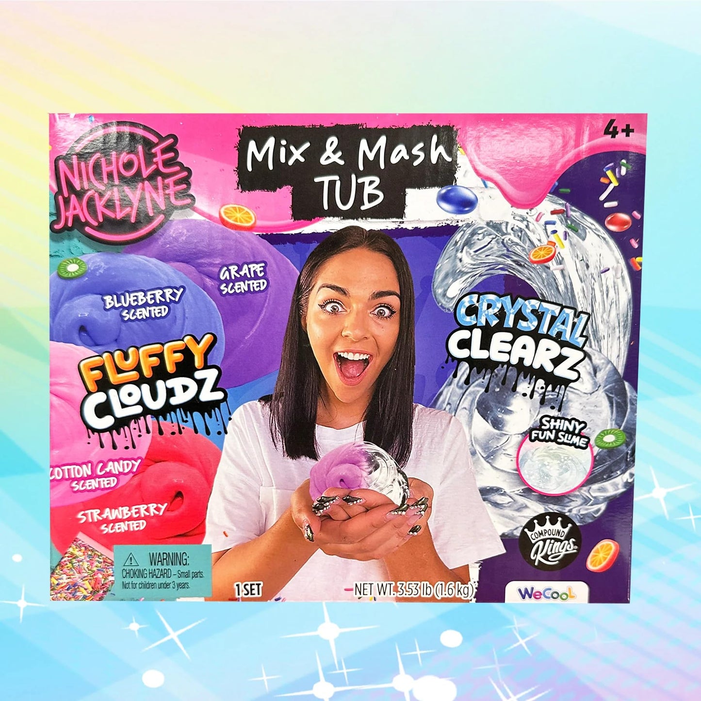 Nichole Jacklyne Fluffy Cloudz Slime Mix and Match Tub, Sensory Toy for Girls and Boys, Playtime Fun, Idea Gift for Kids, Includes Charms