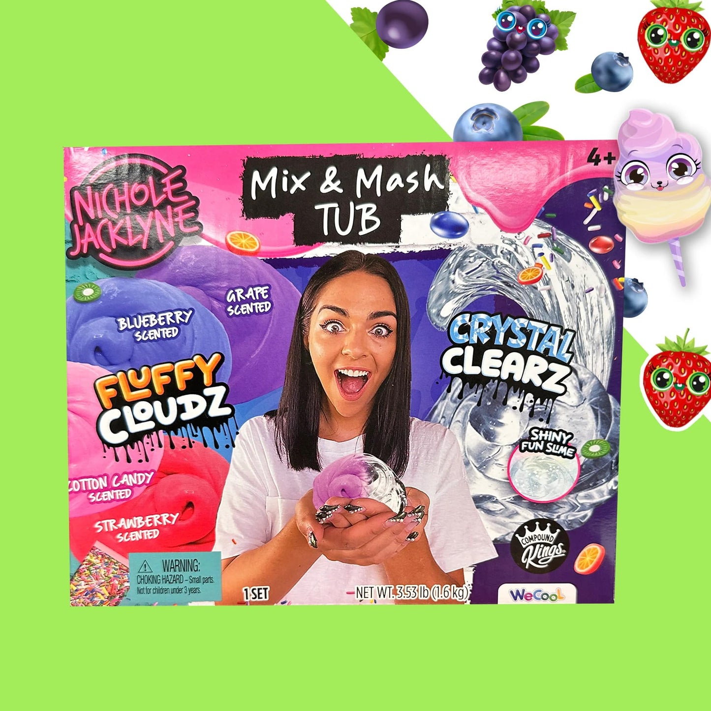 Nichole Jacklyne Fluffy Cloudz Slime Mix and Match Tub, Sensory Toy for Girls and Boys, Playtime Fun, Idea Gift for Kids, Includes Charms