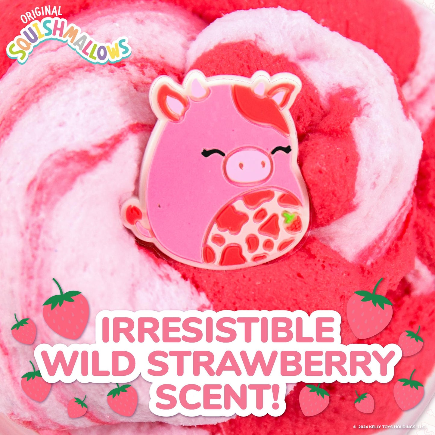 Original Squishmallows Calynda The Cow Premium Cloud Slime, 8 oz. Fluffy Slime, Strawberry Scented, 3 Fun Slime Add Ins, Pre-Made Slime for Kids