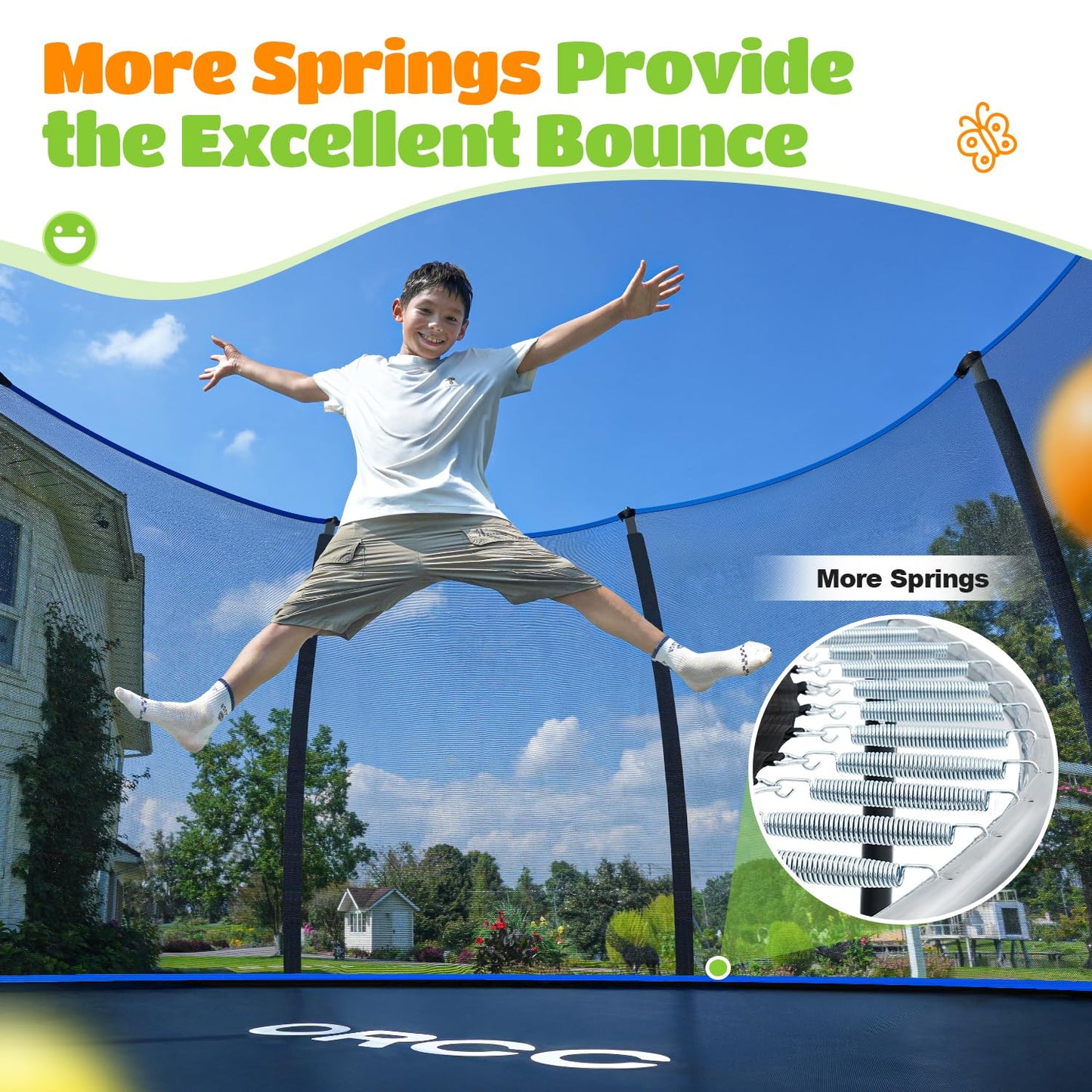 ORCC 1200LBS Weight Capacity 16 15 14 12 10ft Trampoline for Kids and Adults Outdoor Trampolines with Safety Enclosure Net Wind Stakes Non-Slip Ladder