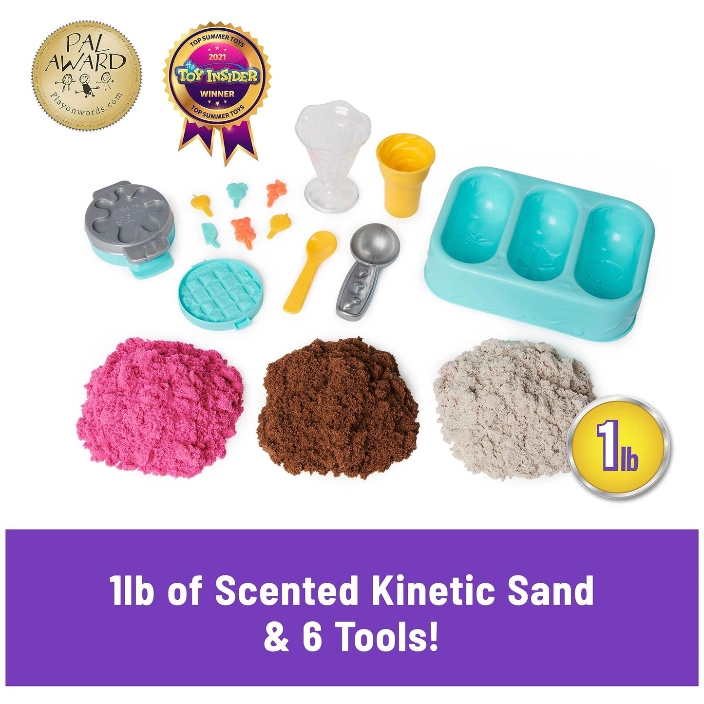 Kinetic Sand Scents, Ice Cream Treats Playset, 3 Colors Scented Play Sand & 6 Tools, Sensory Toys, Christmas Gifts for Kids Ages 3+