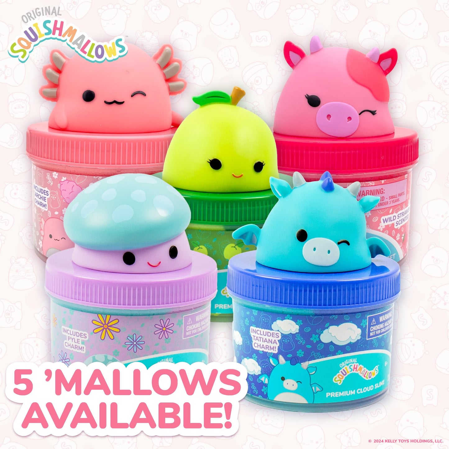 Original Squishmallows Calynda The Cow Premium Cloud Slime, 8 oz. Fluffy Slime, Strawberry Scented, 3 Fun Slime Add Ins, Pre-Made Slime for Kids