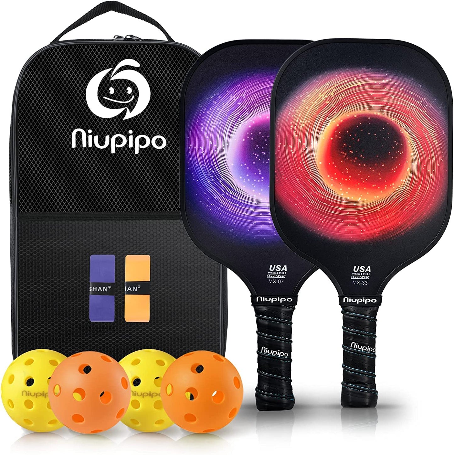 niupipo Pickleball Paddle, USAPA Approved Pickleball Paddle with Fiberglass Face, Protective Cover, Ultra Cushion, Polypropylene Honeycomb Core, 4.8-Inch Grip, Lightweight