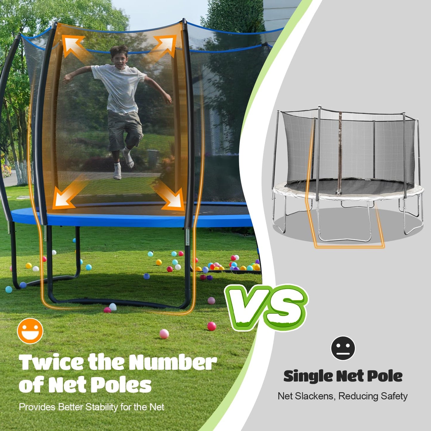 ORCC 1200LBS Weight Capacity 16 15 14 12 10ft Trampoline for Kids and Adults Outdoor Trampolines with Safety Enclosure Net Wind Stakes Non-Slip Ladder