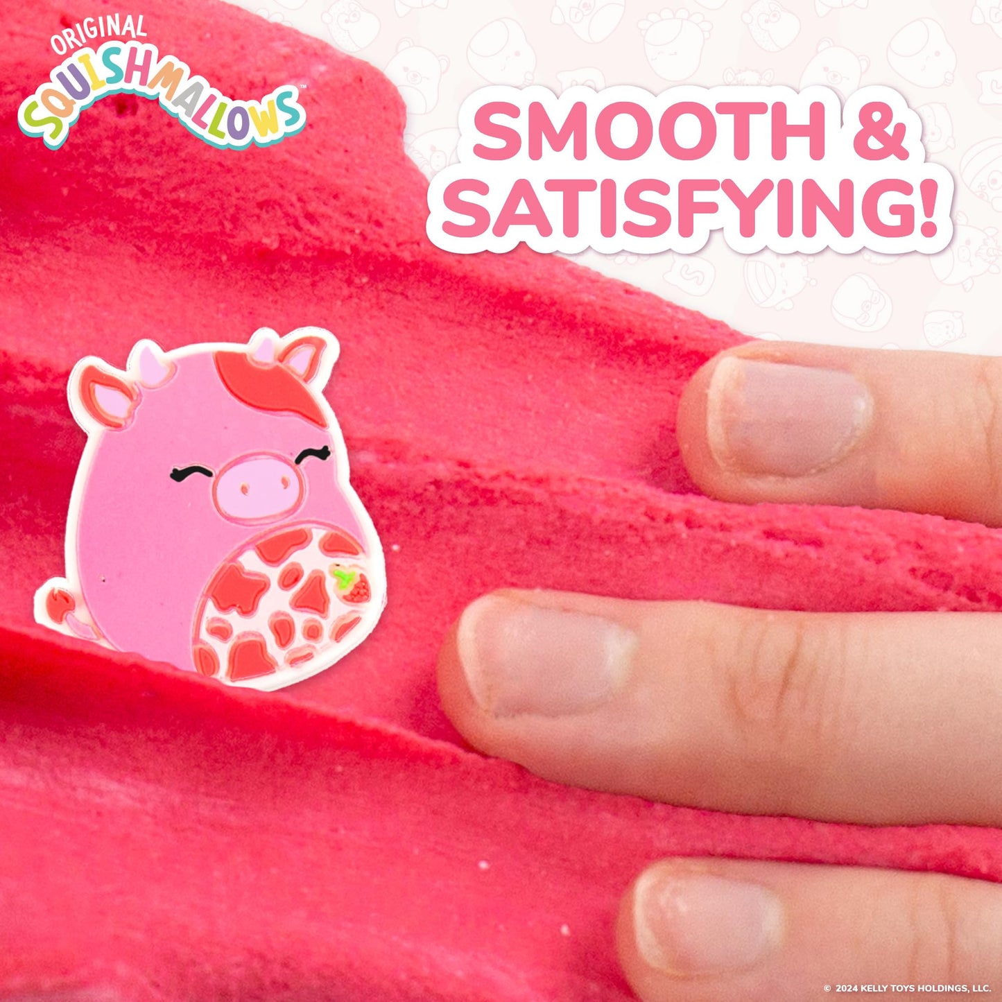 Original Squishmallows Calynda The Cow Premium Cloud Slime, 8 oz. Fluffy Slime, Strawberry Scented, 3 Fun Slime Add Ins, Pre-Made Slime for Kids
