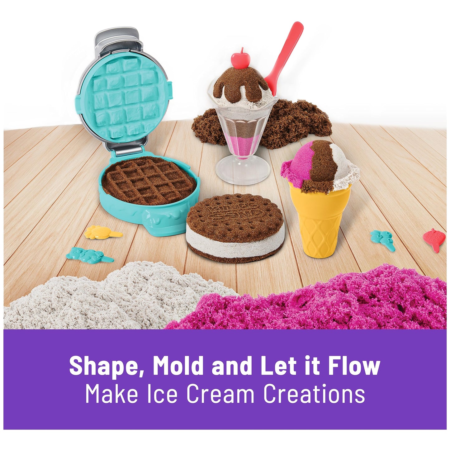 Kinetic Sand Scents, Ice Cream Treats Playset, 3 Colors Scented Play Sand & 6 Tools, Sensory Toys, Christmas Gifts for Kids Ages 3+