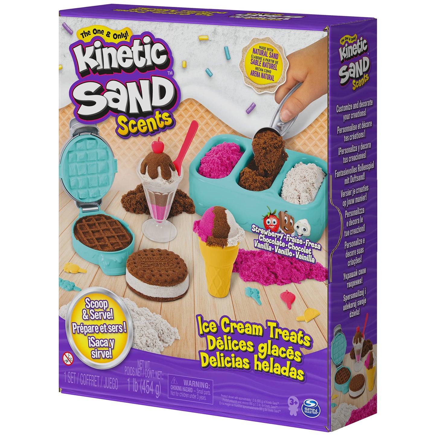 Kinetic Sand Scents, Ice Cream Treats Playset, 3 Colors Scented Play Sand & 6 Tools, Sensory Toys, Christmas Gifts for Kids Ages 3+