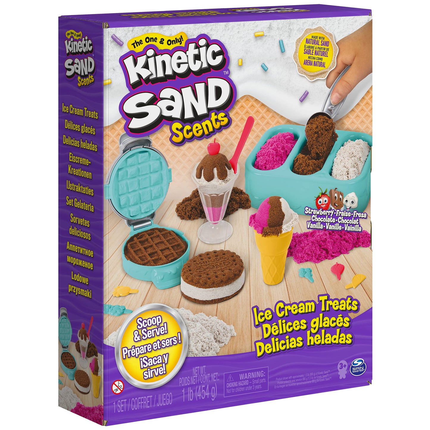 Kinetic Sand Scents, Ice Cream Treats Playset, 3 Colors Scented Play Sand & 6 Tools, Sensory Toys, Christmas Gifts for Kids Ages 3+